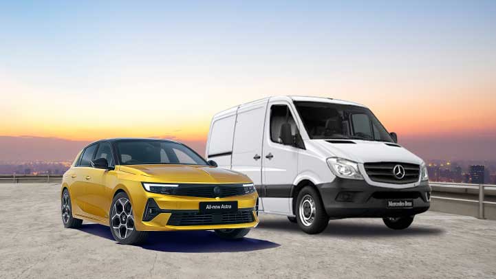 Vauxhall Astra and Mercedes-Benz Van