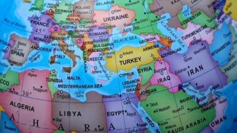 A Section of a World Map in Different Colours